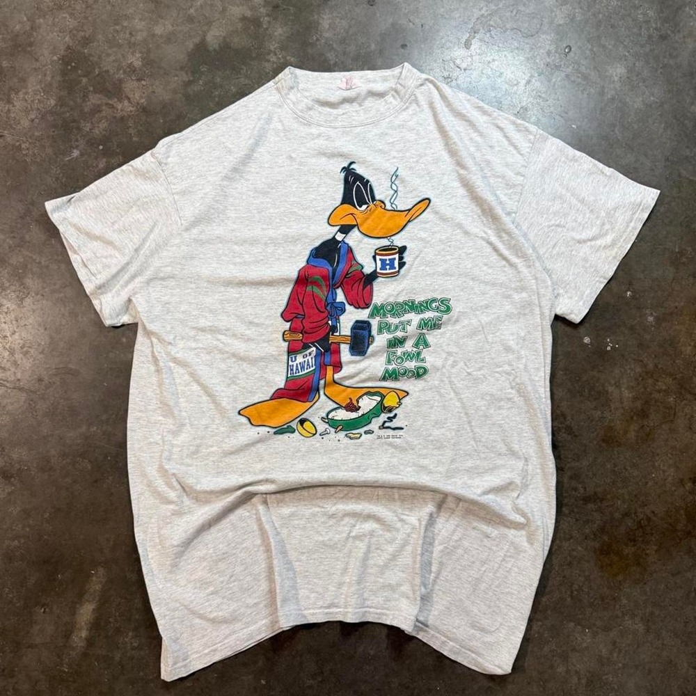 Vintage 1994 Warner Bros Daffy Duck Hawaii Fowl Mood Sleep Shirt One Size Gray